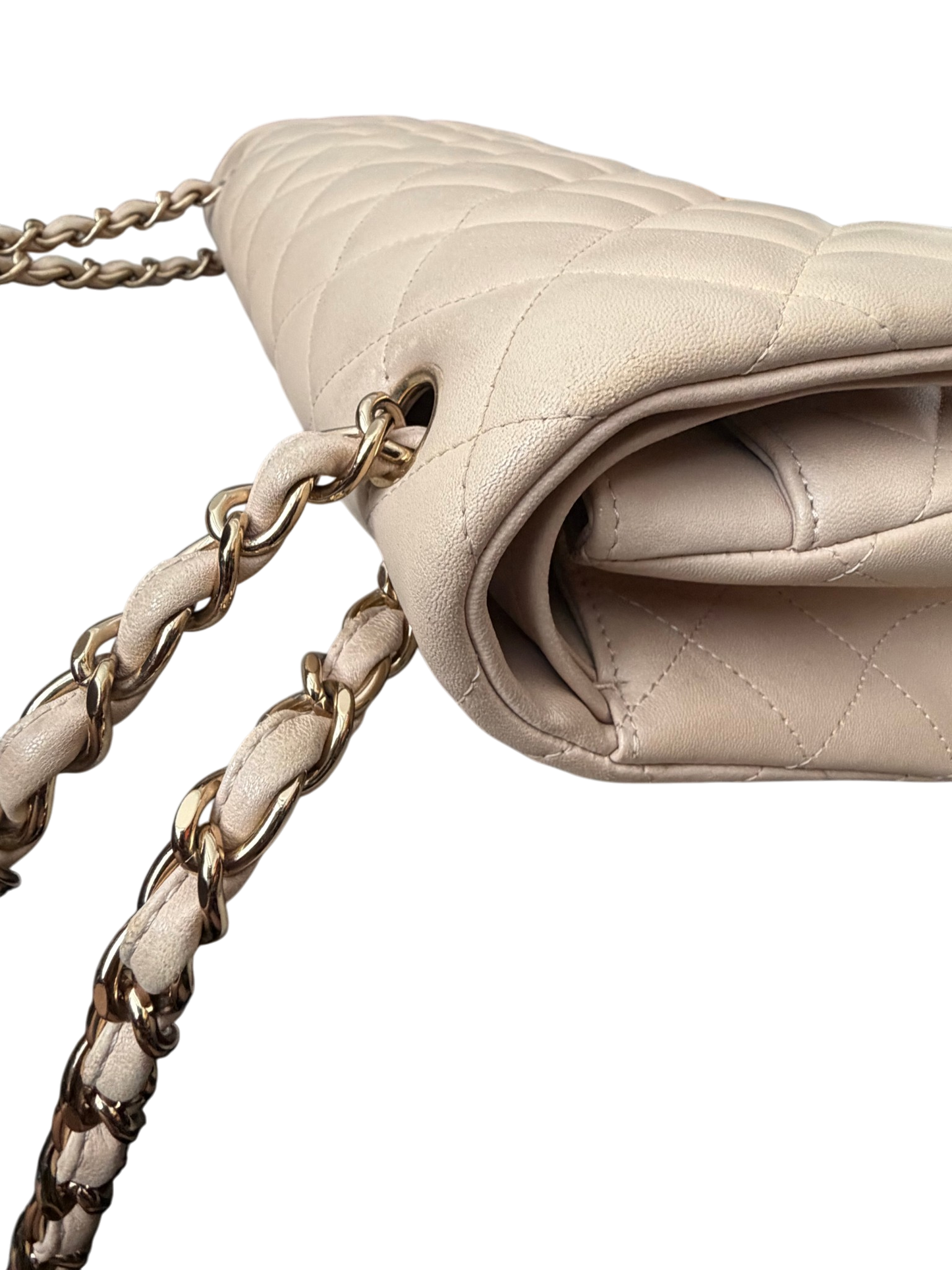 Chanel Jumbo Classic Double Flap Beige Lambskin Leather Gold Hardware