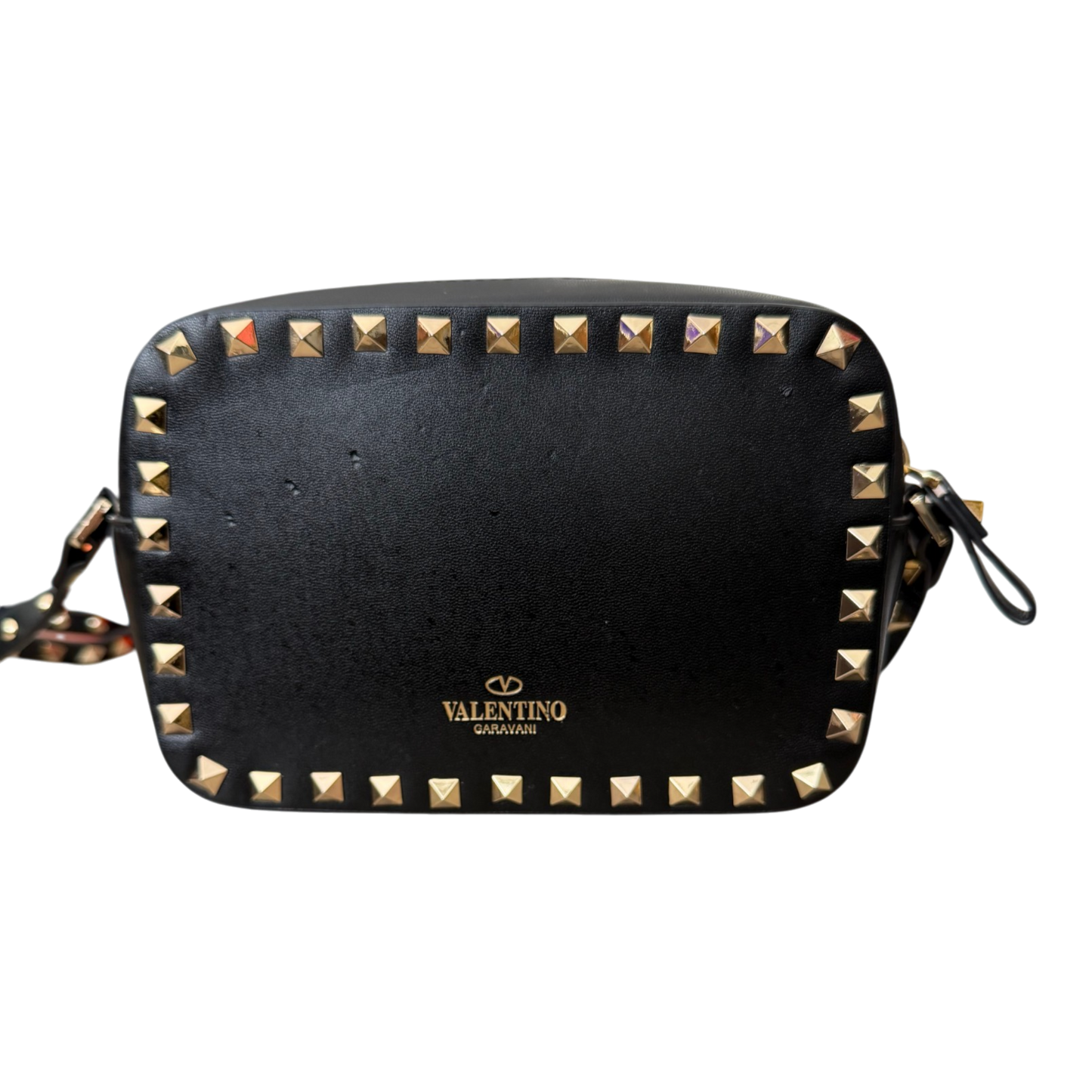 Valentino Garavani Rockstud Camera Crossbody Bag Black Leather | Gold Rockstud Hardware
