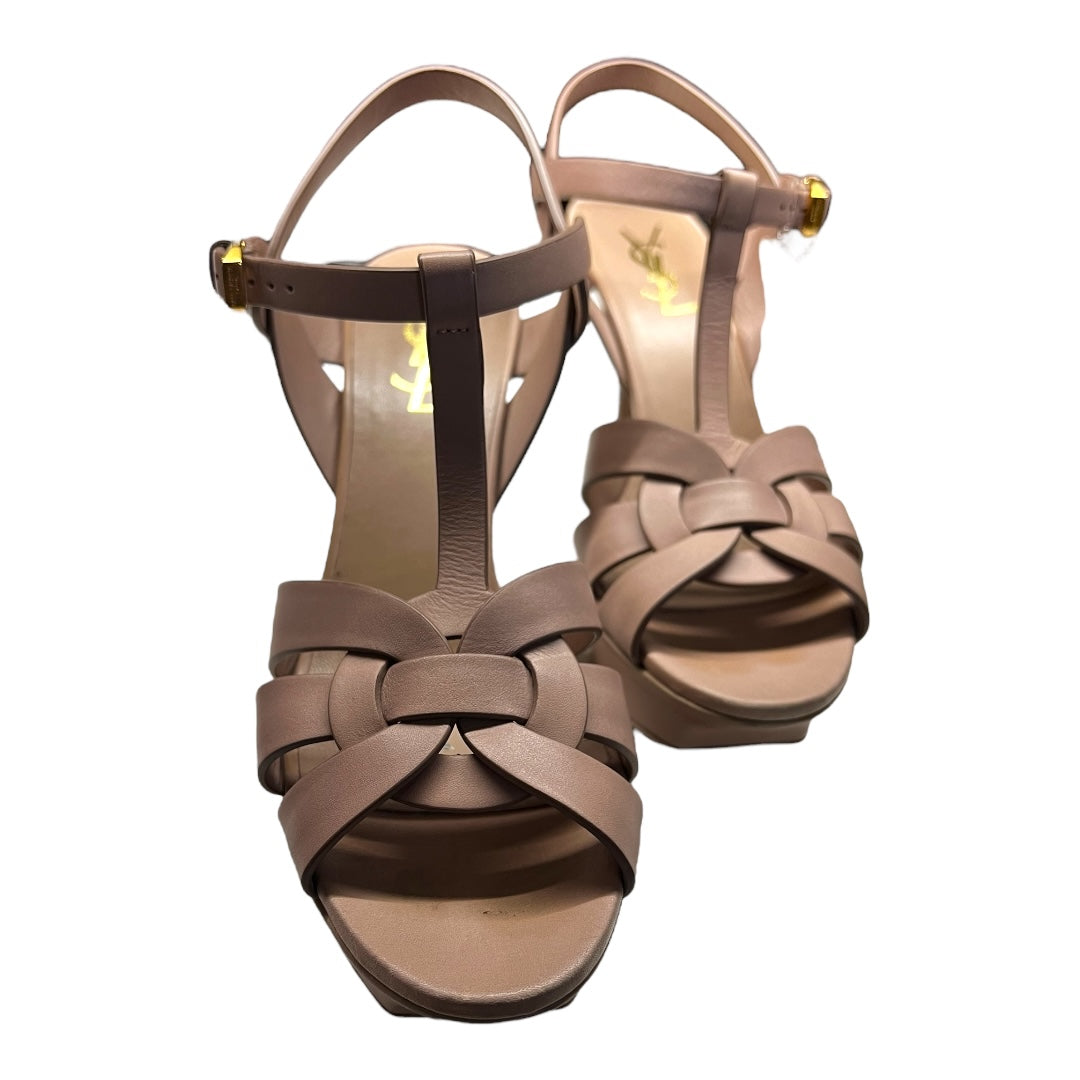 Saint Laurent Tribute Leather Platform Sandals Neutral with a Pink Hue 38.5