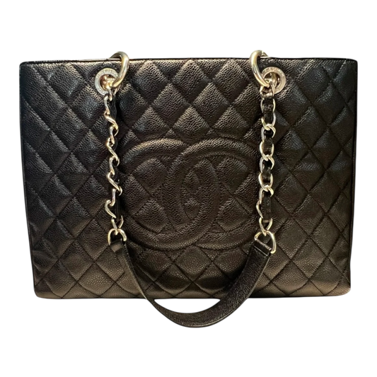 Chanel GST Caviar Leather Shoulder Bag Silver Hardware