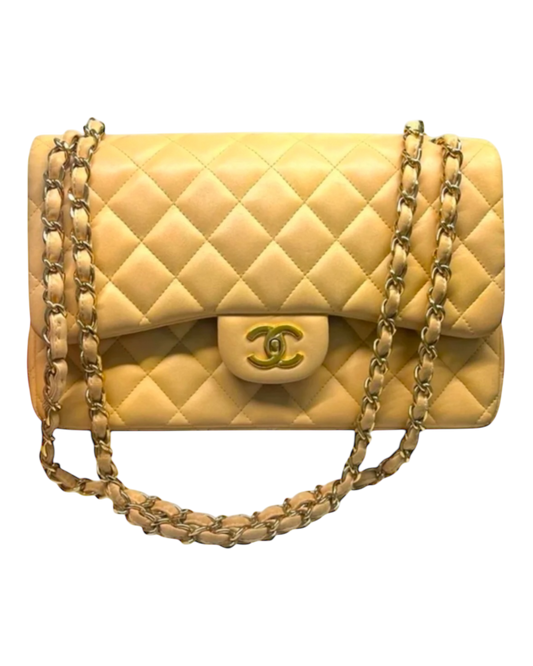 CHANEL Classic Jumbo Double Flap Bag. Beige w/Gold Hardware.