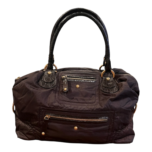 Tod's Handbag Nylon with Real Alligator Leather Brown