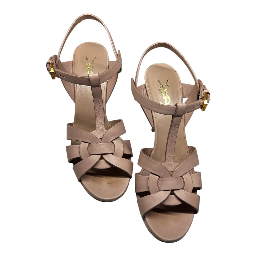 Saint Laurent Tribute Leather Platform Sandals Neutral with a Pink Hue 38.5