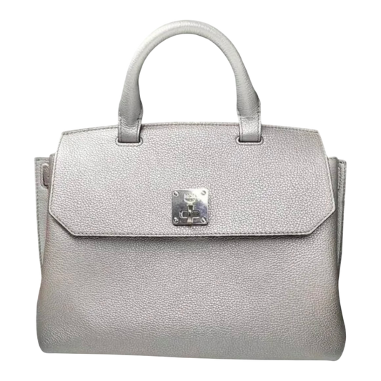 MCM Milla Silver Metallic Leather Shoulder Bag with 2 Backpack Straps