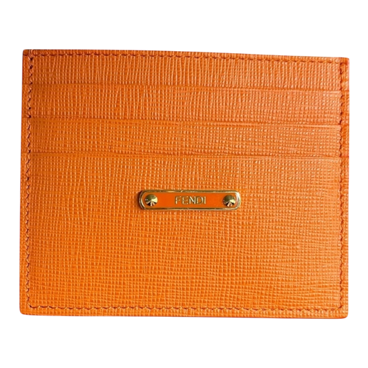 FENDI “Crayons” Orange Textured Leather Card Holder