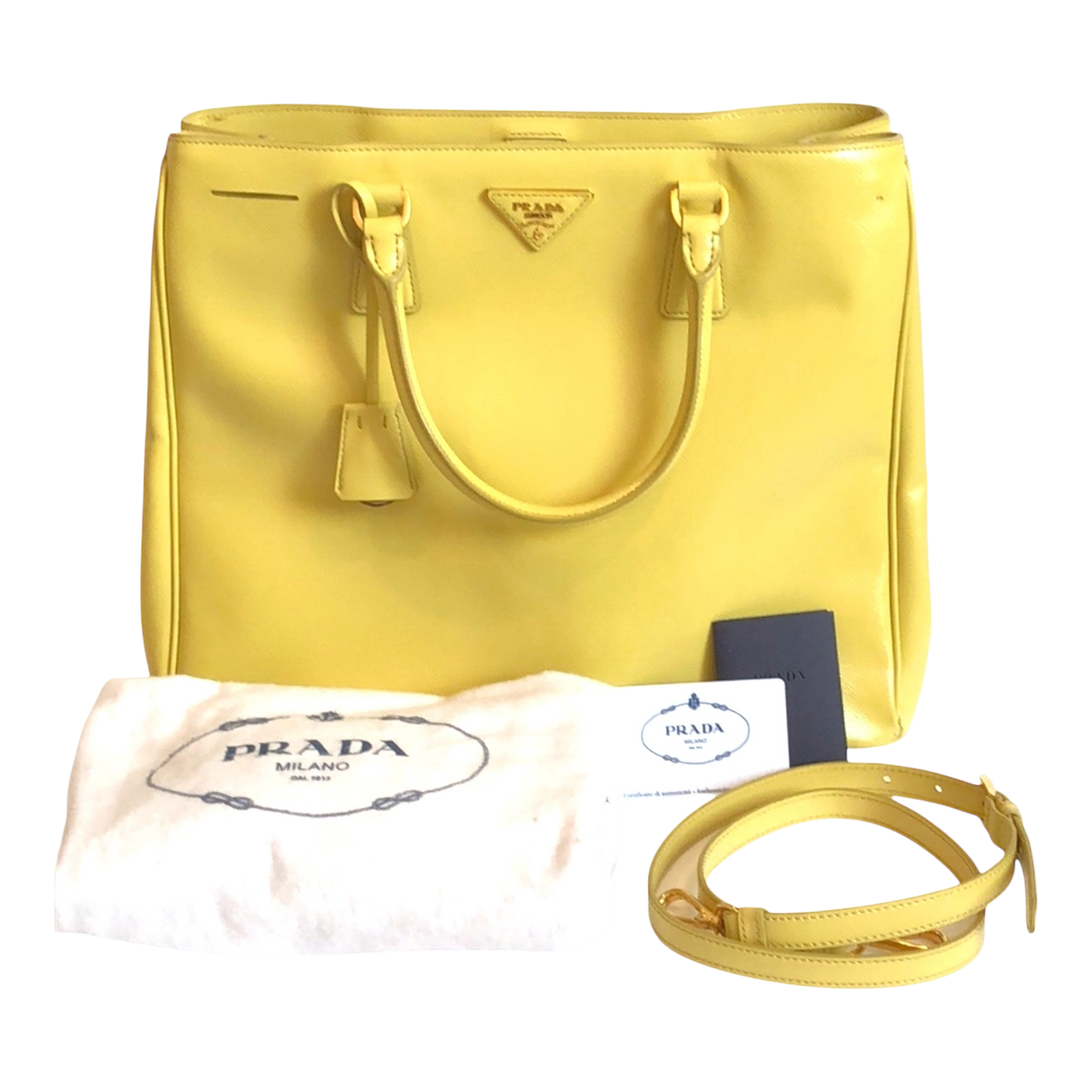 Prada Yellow Saffiano Vernice Tote Ananas