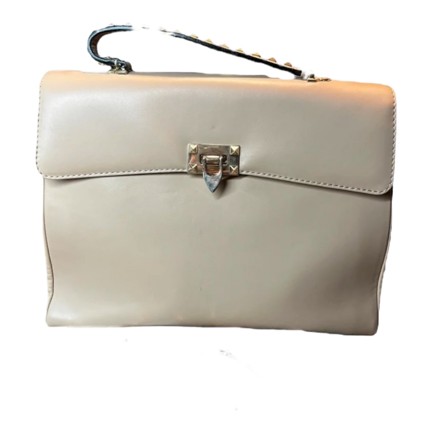 Valentino Beige Leather Rockstud Top Handle Bag