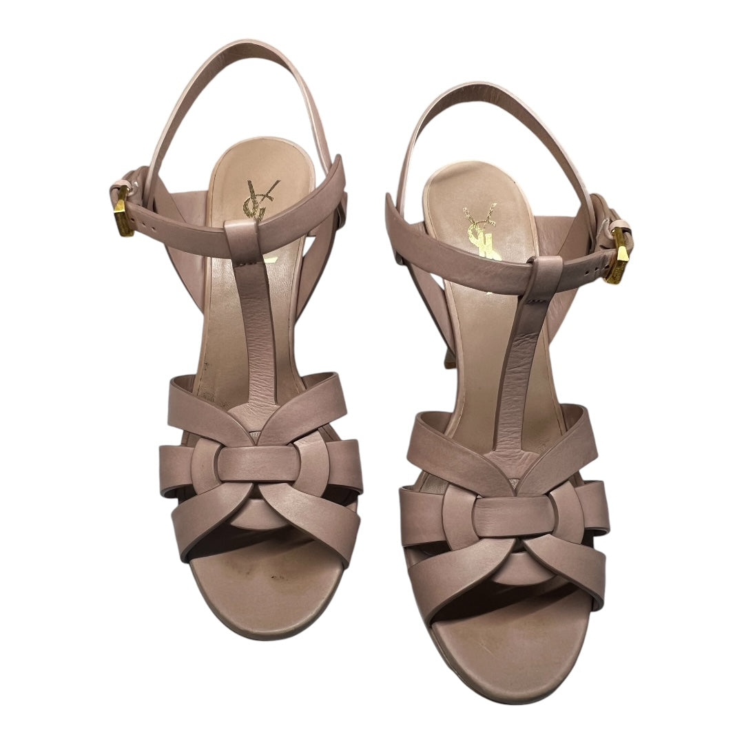 Saint Laurent Tribute Leather Platform Sandals Neutral with a Pink Hue 38.5