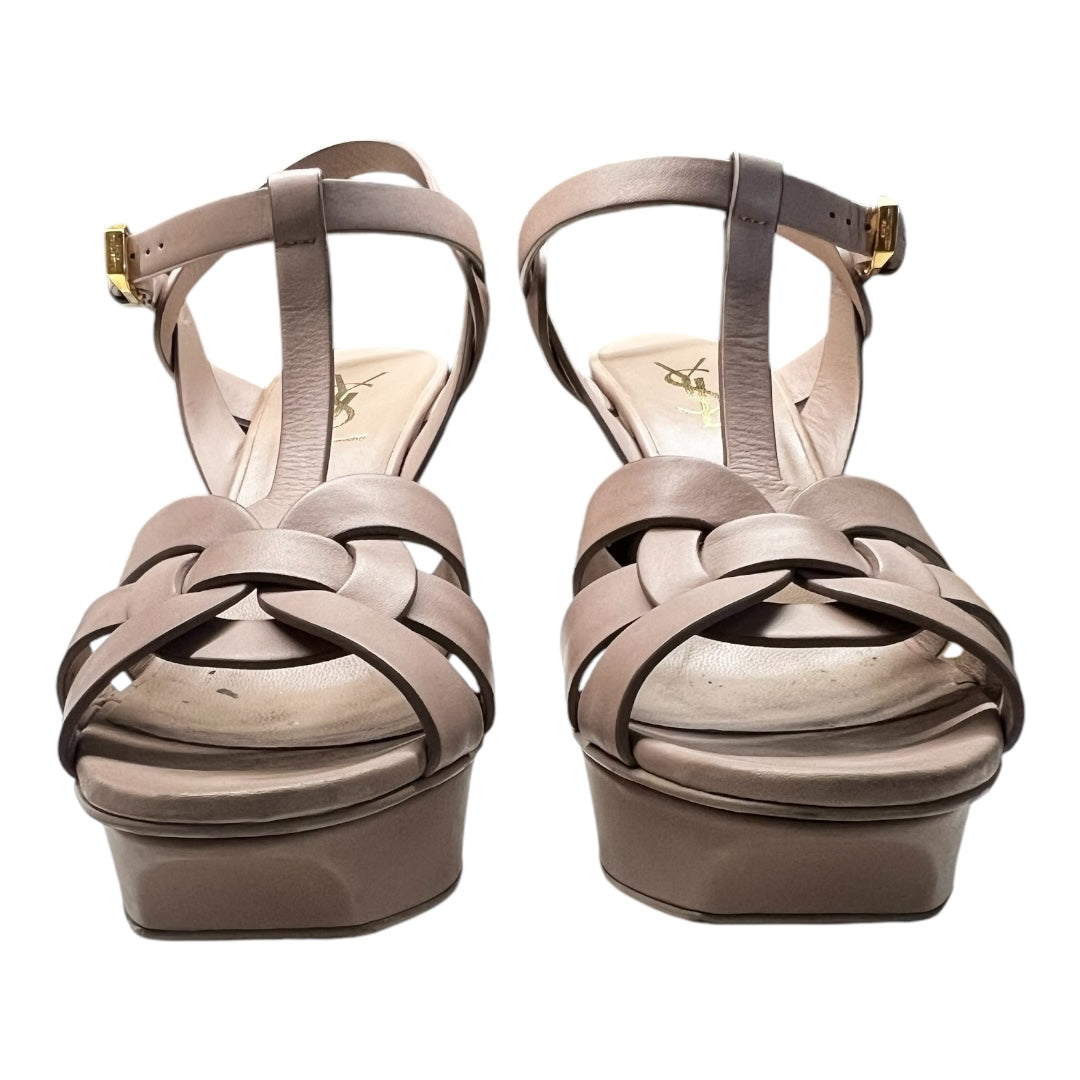 Saint Laurent Tribute Leather Platform Sandals Neutral with a Pink Hue 38.5