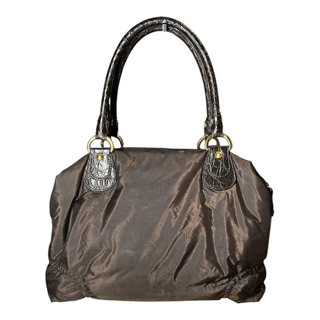 Tod's Handbag Nylon with Real Alligator Leather Brown