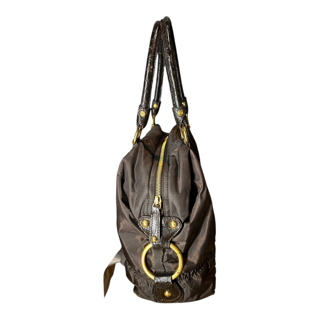 Tod's Handbag Nylon with Real Alligator Leather Brown
