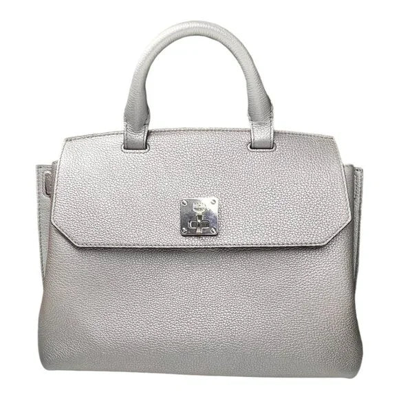 MCM Milla Silver Metallic Leather Shoulder Bag with 2 Backpack Straps