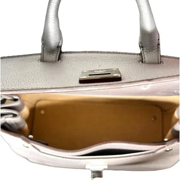 MCM Milla Silver Metallic Leather Shoulder Bag with 2 Backpack Straps