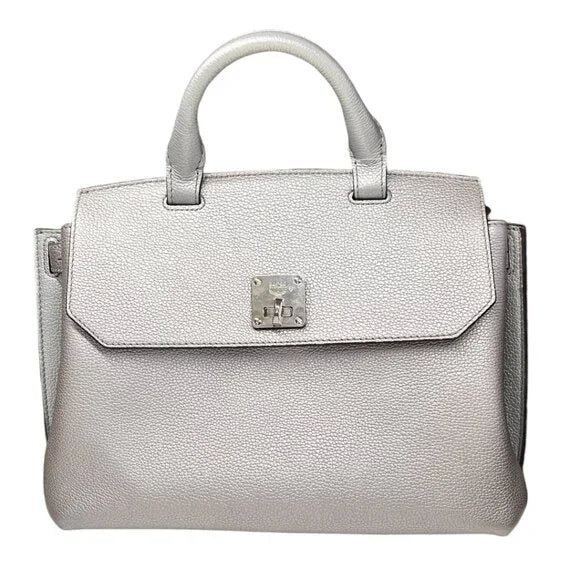 MCM Milla Silver Metallic Leather Shoulder Bag with 2 Backpack Straps