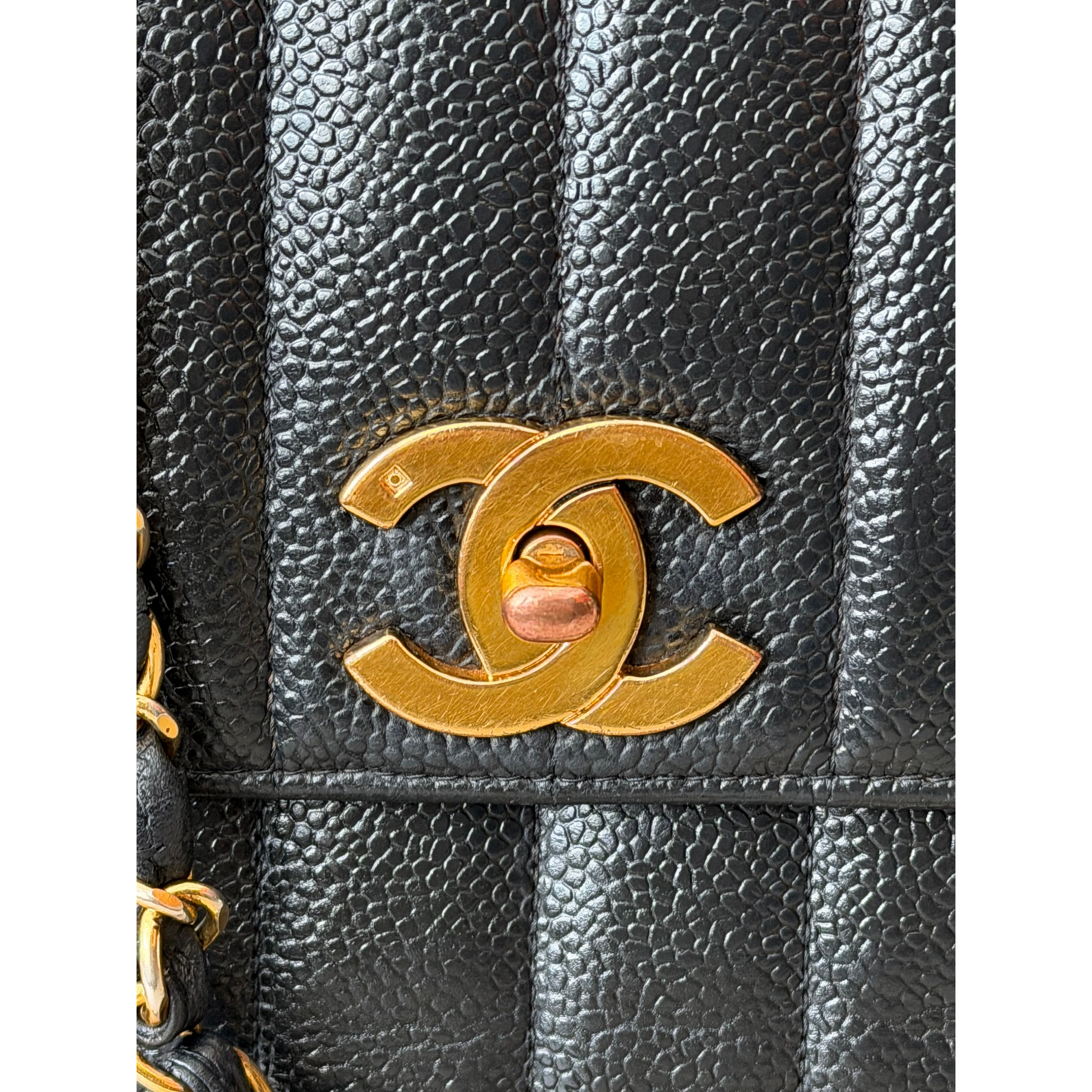 Chanel Straight Flap Mademoiselle Double Chain Bag  Black Caviar