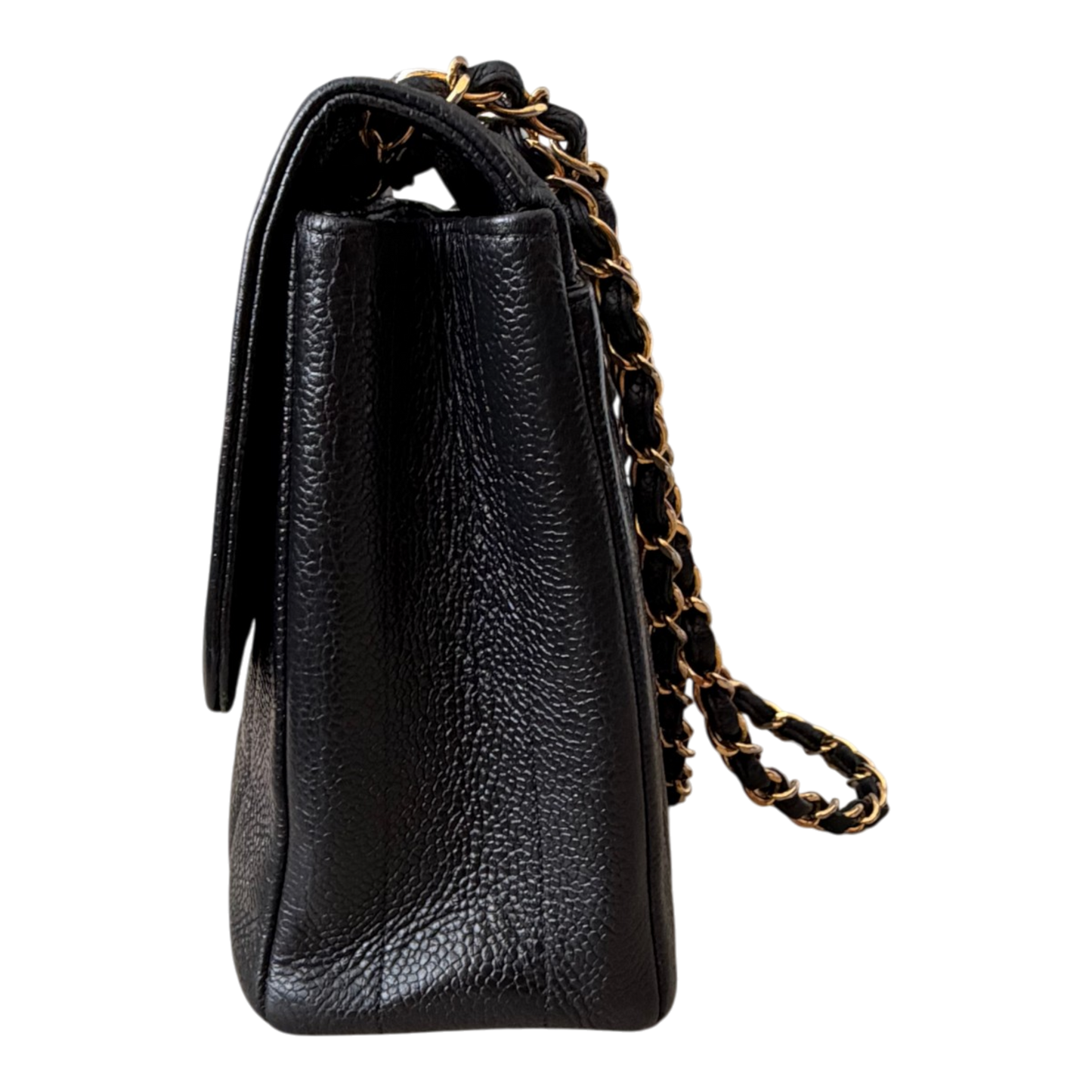 Chanel Straight Flap Mademoiselle Double Chain Bag  Black Caviar