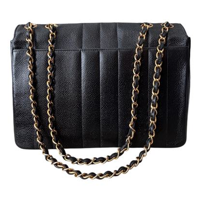 Chanel Straight Flap Mademoiselle Double Chain Bag  Black Caviar