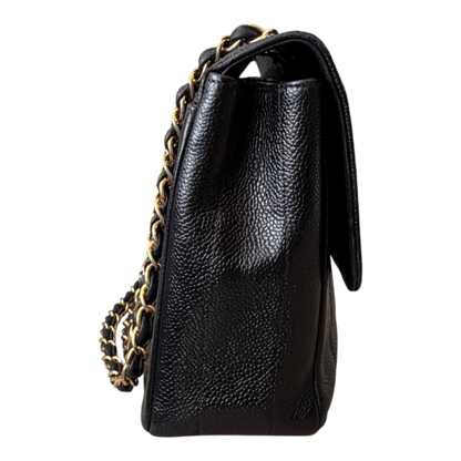 Chanel Straight Flap Mademoiselle Double Chain Bag  Black Caviar