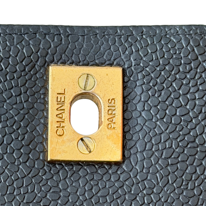 Chanel Straight Flap Mademoiselle Double Chain Bag  Black Caviar