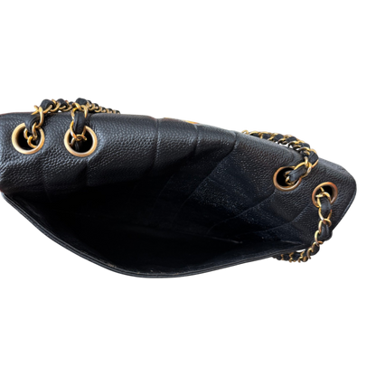 Chanel Straight Flap Mademoiselle Double Chain Bag  Black Caviar