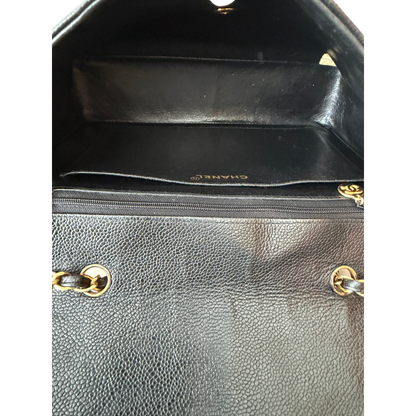 Chanel Straight Flap Mademoiselle Double Chain Bag  Black Caviar