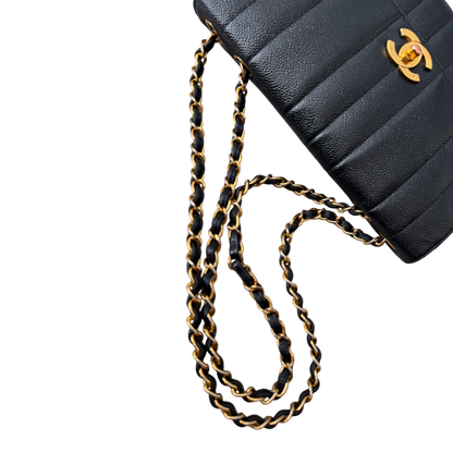 Chanel Straight Flap Mademoiselle Double Chain Bag  Black Caviar