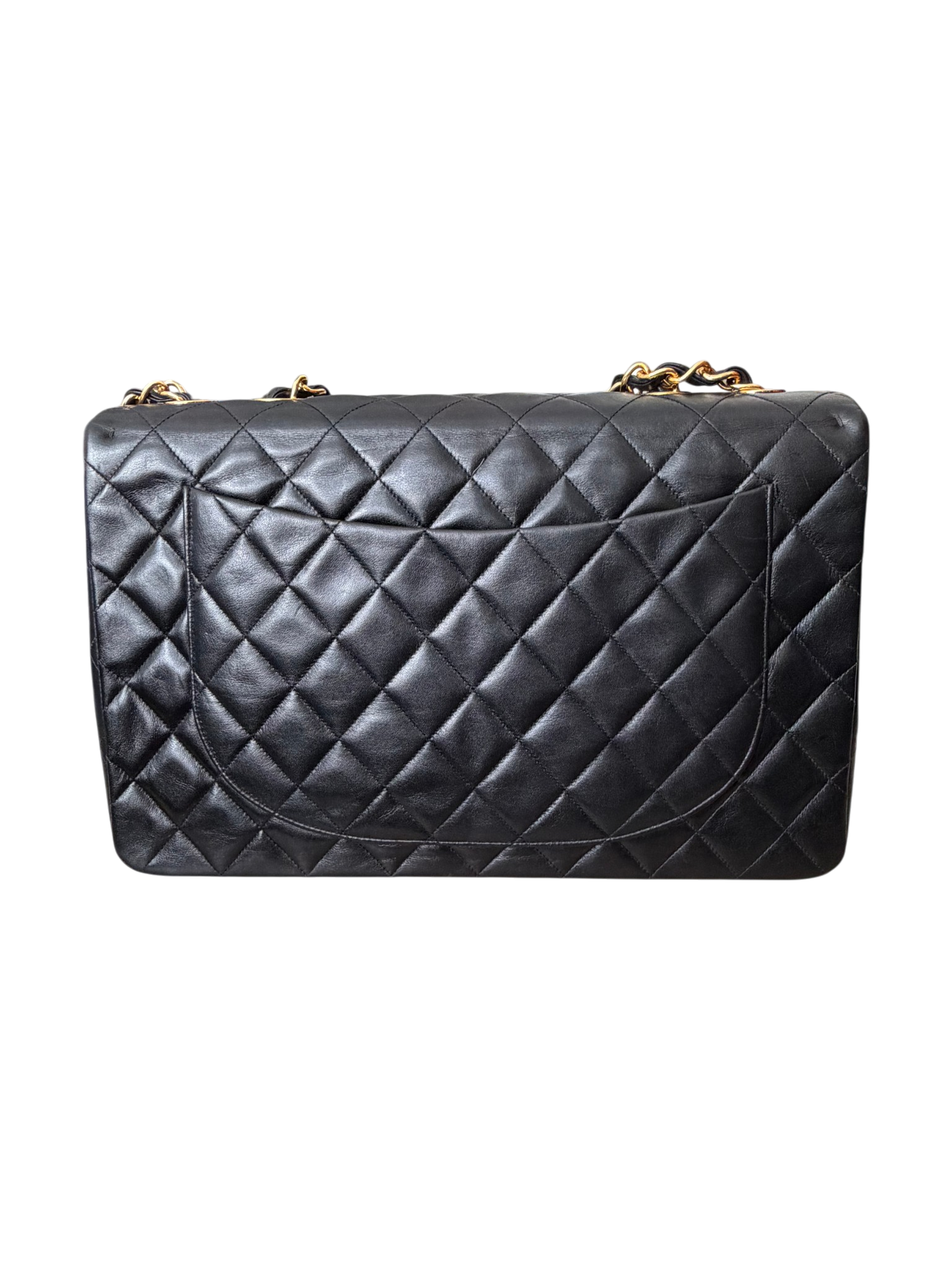 Vintage Chanel Maxi Classic Double Flap Bag Black Lambskin 24K Gold Hardware