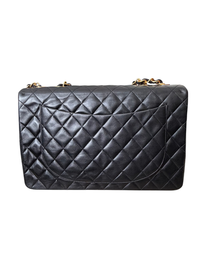 Vintage Chanel Maxi Classic Double Flap Bag Black Lambskin 24K Gold Hardware