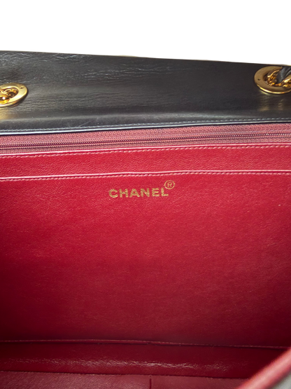 Vintage Chanel Maxi Classic Double Flap Bag Black Lambskin 24K Gold Hardware