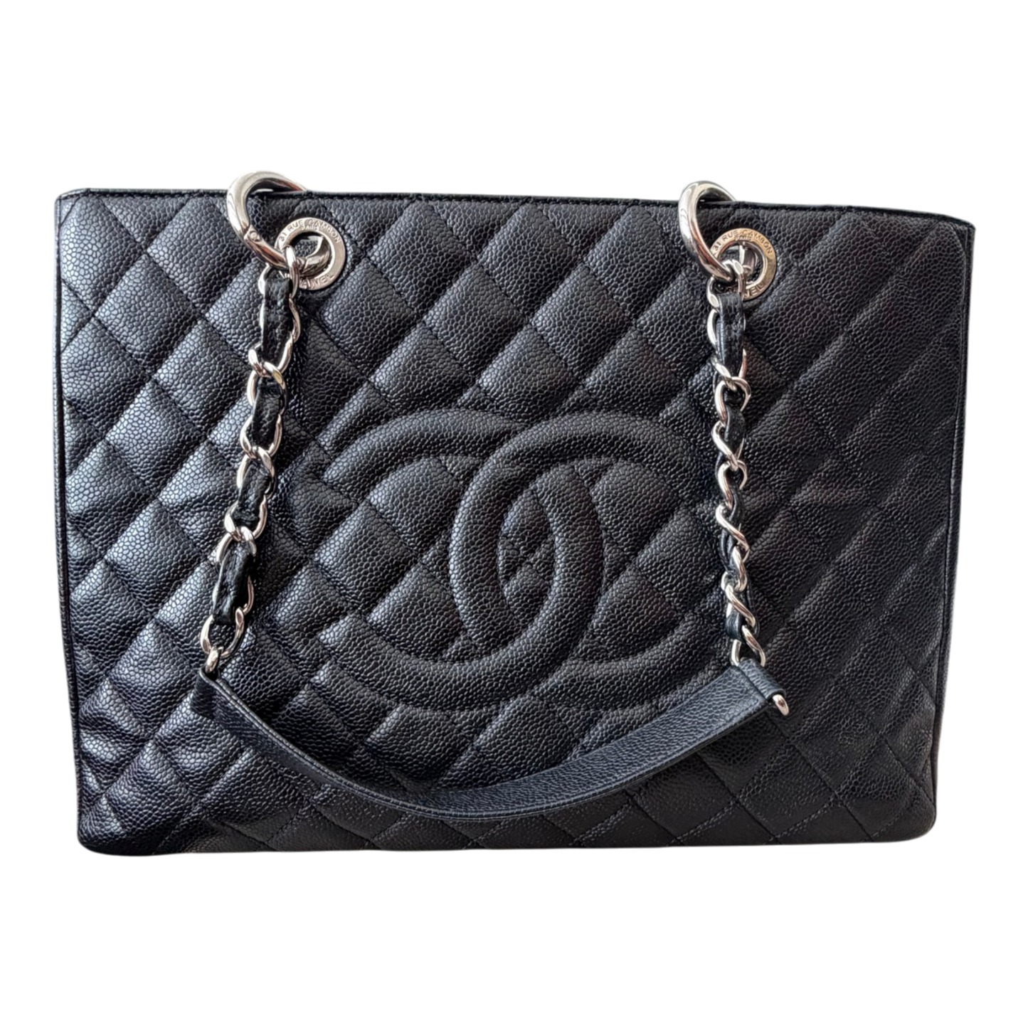 Chanel GST Caviar Leather Shoulder Bag Silver Hardware