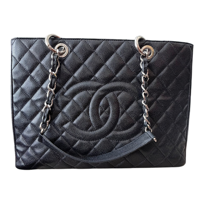 Chanel GST Caviar Leather Shoulder Bag Silver Hardware