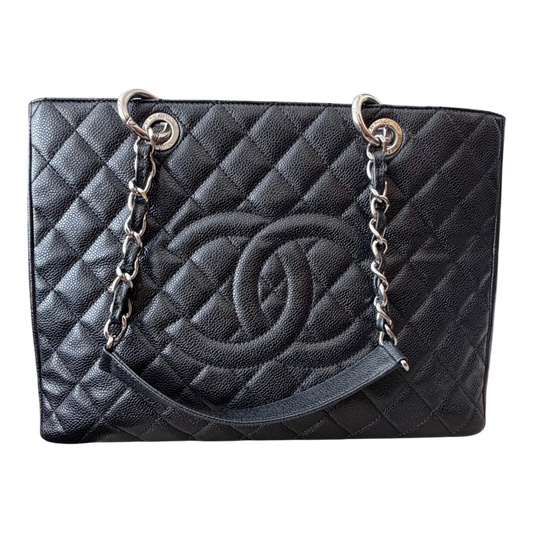 Chanel GST Caviar Leather Shoulder Bag Silver Hardware