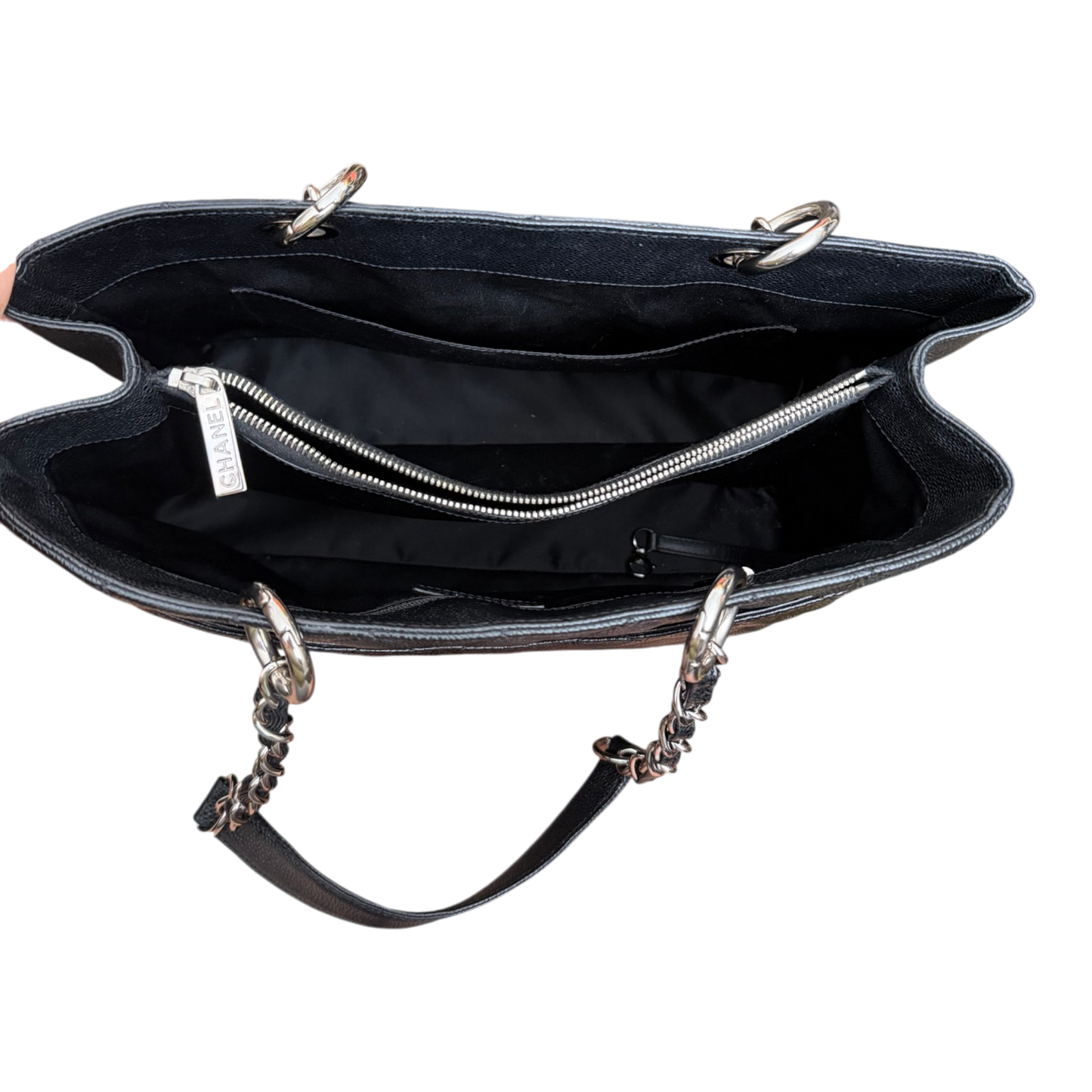 Chanel GST Caviar Leather Shoulder Bag Silver Hardware