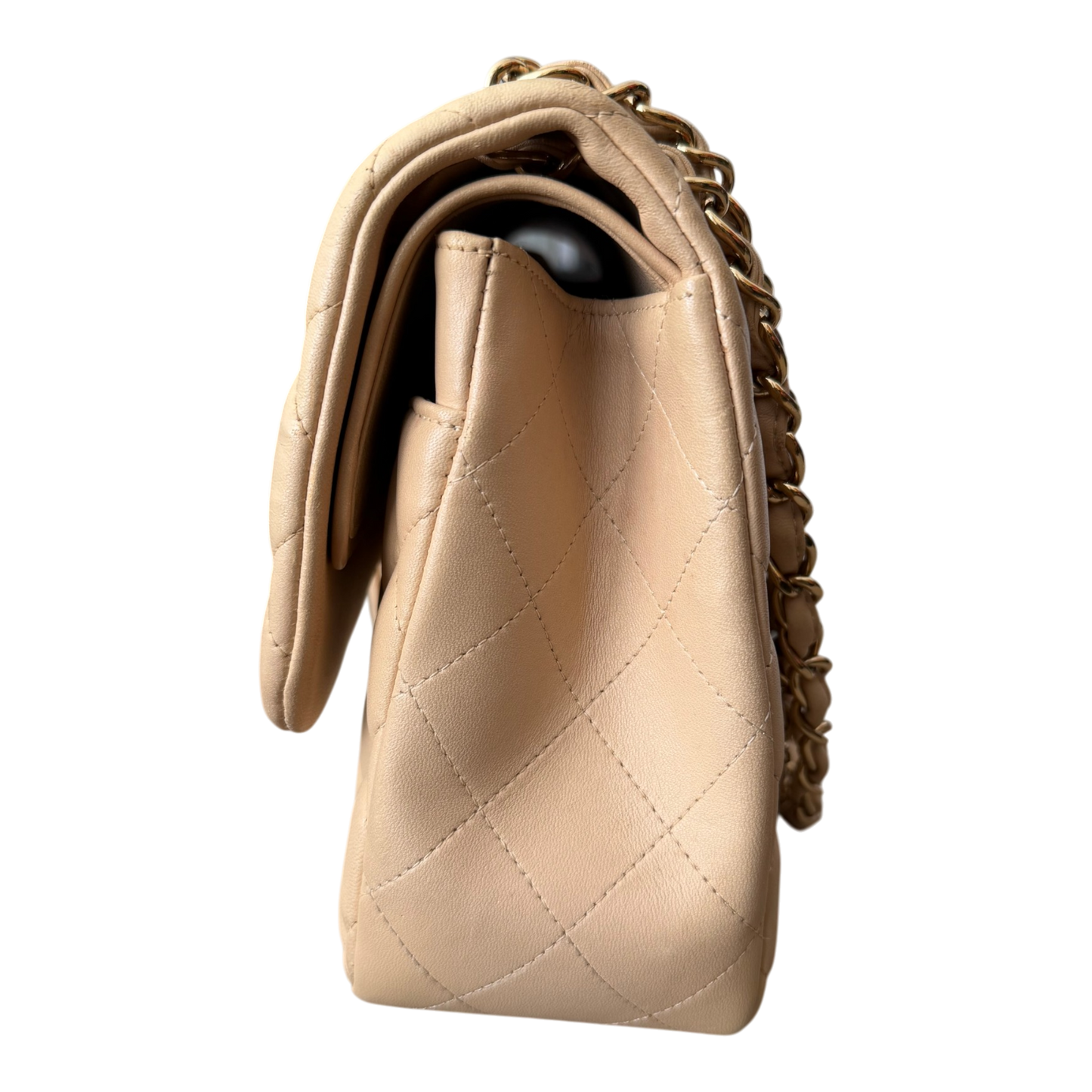 Chanel Jumbo Classic Double Flap Beige Lambskin Leather Gold Hardware