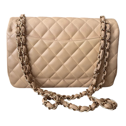 Chanel Jumbo Classic Double Flap Beige Lambskin Leather Gold Hardware