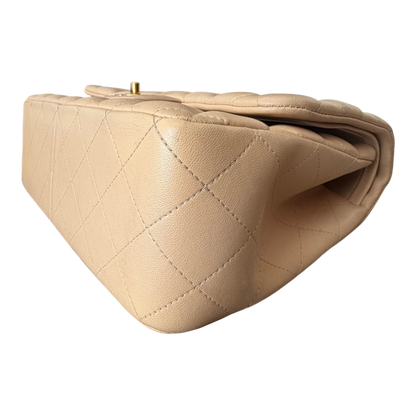Chanel Jumbo Classic Double Flap Beige Lambskin Leather Gold Hardware