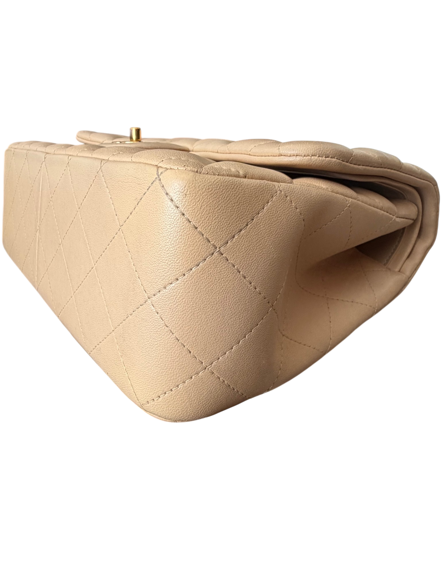 Chanel Jumbo Classic Double Flap Beige Lambskin Leather Gold Hardware
