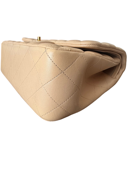 Chanel Jumbo Classic Double Flap Beige Lambskin Leather Gold Hardware