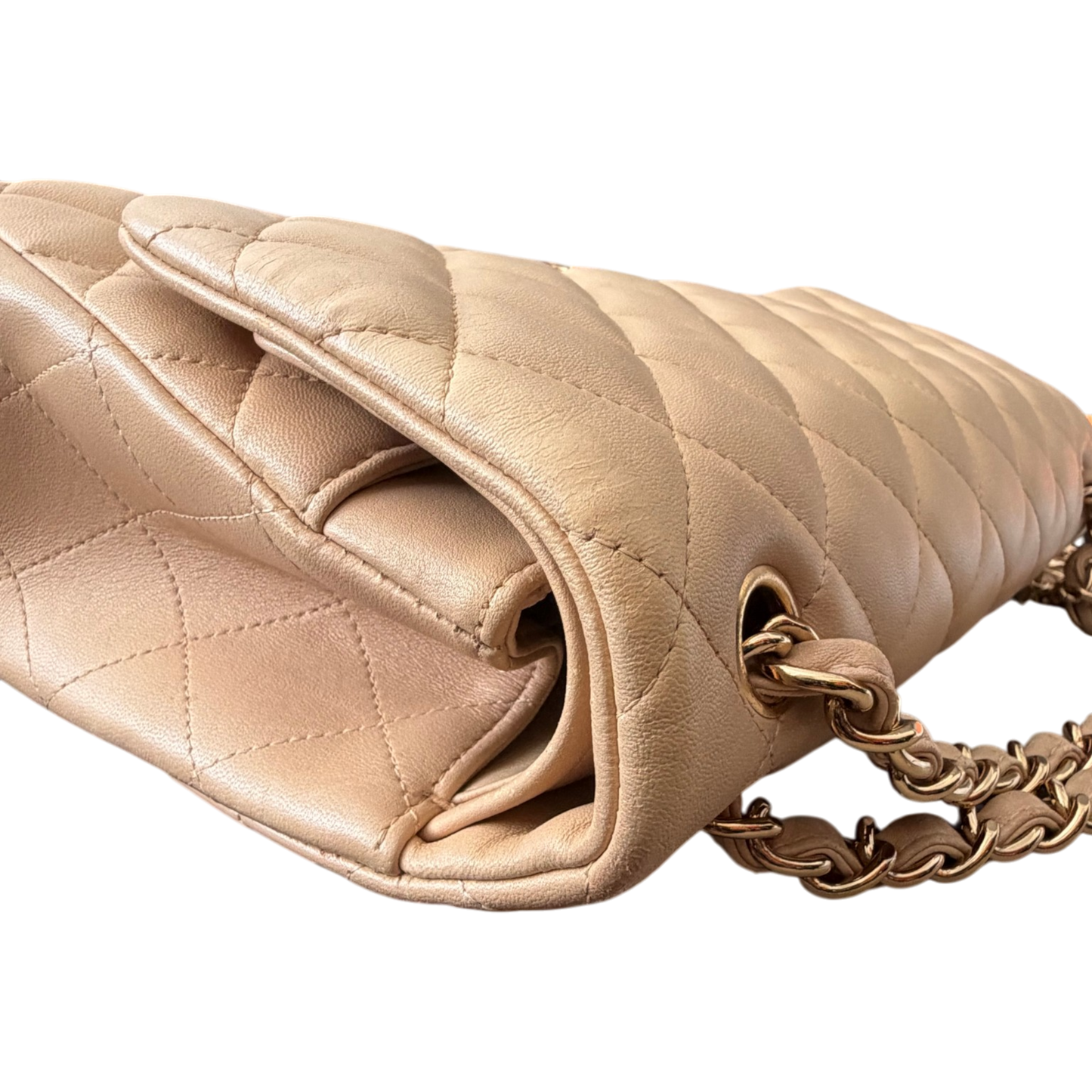Chanel Jumbo Classic Double Flap Beige Lambskin Leather Gold Hardware
