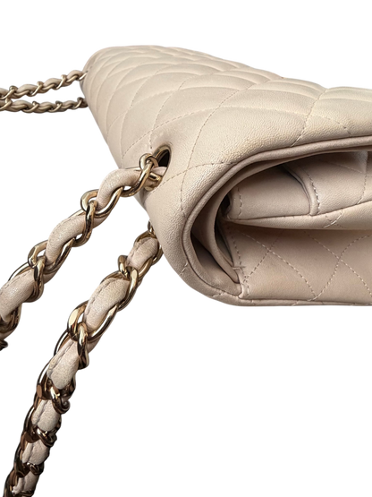 Chanel Jumbo Classic Double Flap Beige Lambskin Leather Gold Hardware