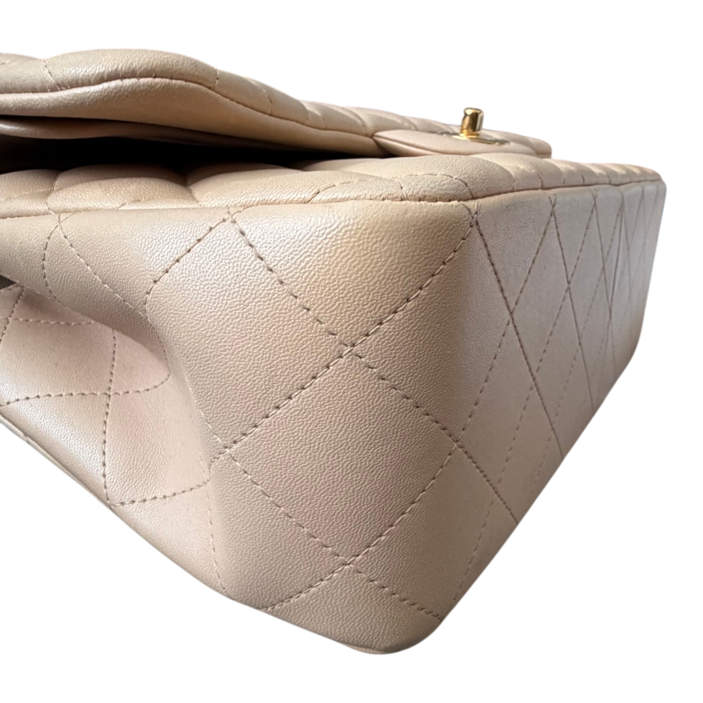 Chanel Jumbo Classic Double Flap Beige Lambskin Leather Gold Hardware