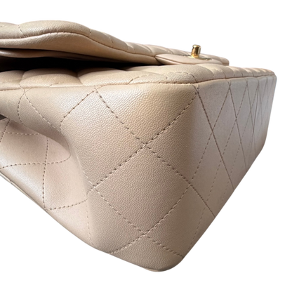 Chanel Jumbo Classic Double Flap Beige Lambskin Leather Gold Hardware