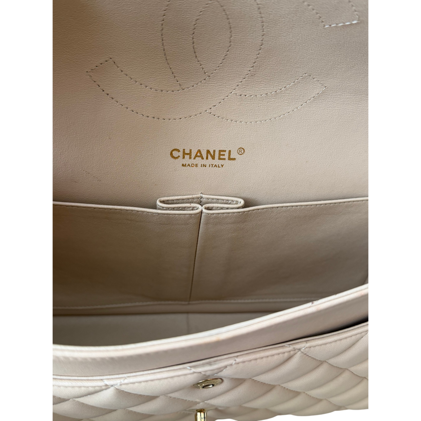 Chanel Jumbo Classic Double Flap Beige Lambskin Leather Gold Hardware
