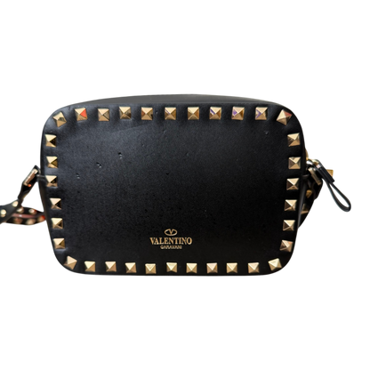 Valentino Garavani Rockstud Camera Crossbody Bag Black Leather | Gold Rockstud Hardware
