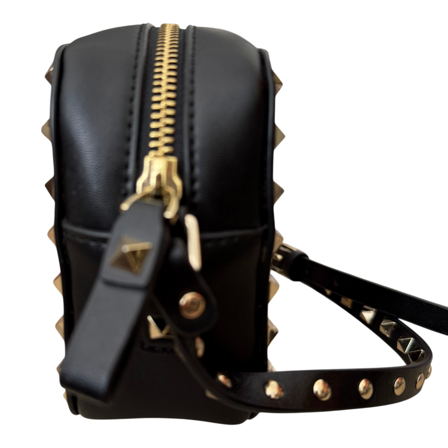 Valentino Garavani Rockstud Camera Crossbody Bag Black Leather | Gold Rockstud Hardware