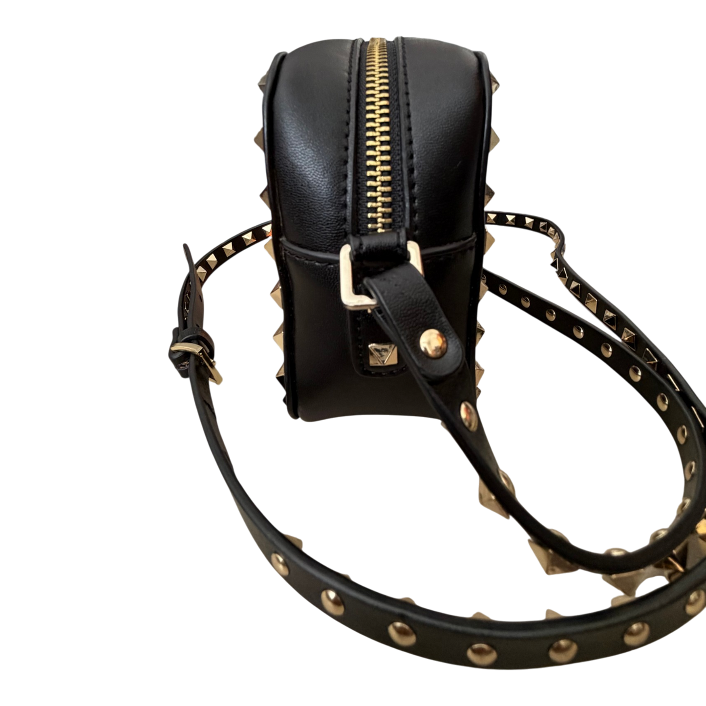 Valentino Garavani Rockstud Camera Crossbody Bag Black Leather | Gold Rockstud Hardware