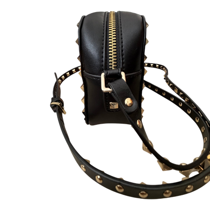 Valentino Garavani Rockstud Camera Crossbody Bag Black Leather | Gold Rockstud Hardware