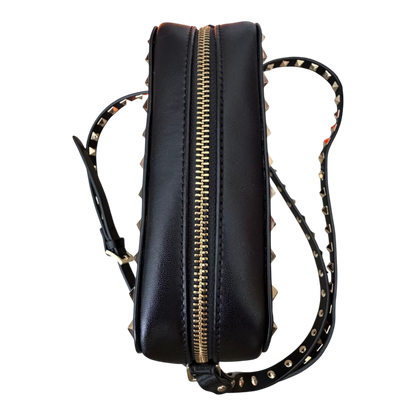 Valentino Garavani Rockstud Camera Crossbody Bag Black Leather | Gold Rockstud Hardware