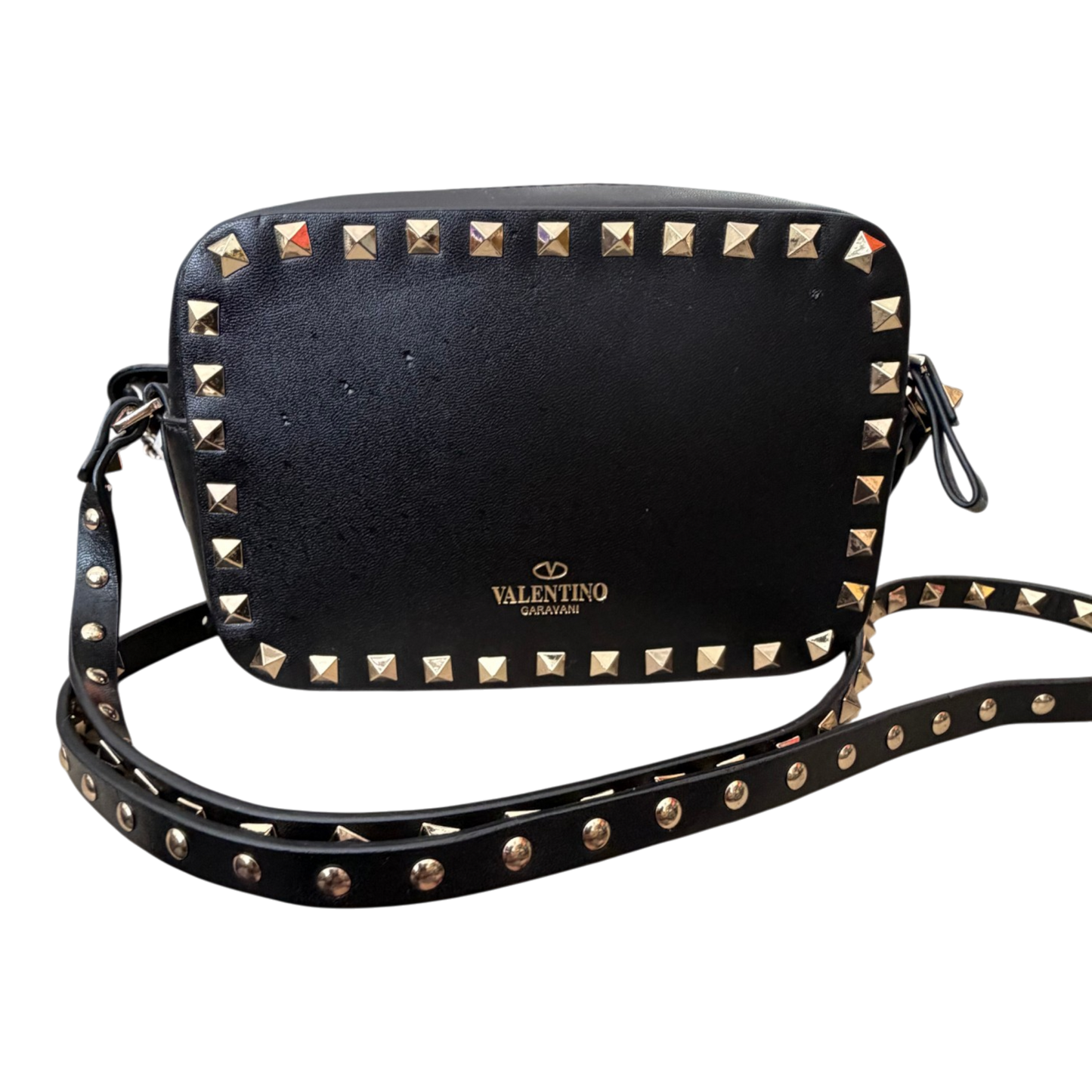 Valentino Garavani Rockstud Camera Crossbody Bag Black Leather | Gold Rockstud Hardware
