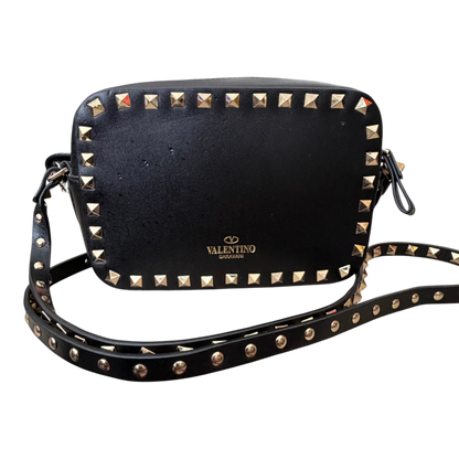 Valentino Garavani Rockstud Camera Crossbody Bag Black Leather | Gold Rockstud Hardware